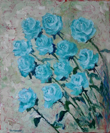 Painting titled "Evening Roses" by Juri Semjonov, Original Artwork, Oil Mounted on Wood Stretcher frame