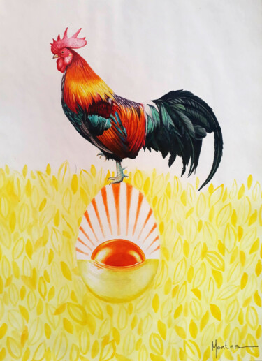 绘画 标题为“Gallo” 由José Luis Montes, 原创艺术品, 铅笔 安装在木质担架架上
