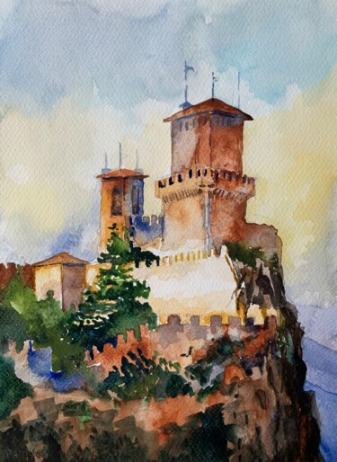 绘画 标题为“San Marino, La Rocca” 由Patrizia Salcini, 原创艺术品, 水彩