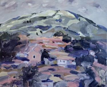 Hameau au pied de la montagne Painting titled "Hameau au pied de l…" by Florence Trottoli, Original Artwork, Acrylic Mounted on Wood Stretcher frame