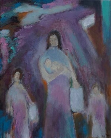Peinture intitulée "Femme et enfants su…" par Dominique Villain, Œuvre d'art originale, Acrylique Monté sur Châssis en bois