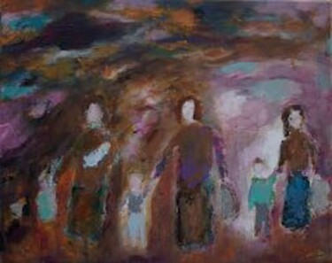 Peinture intitulée "Femme et enfant sur…" par Dominique Villain, Œuvre d'art originale, Acrylique Monté sur Châssis en bois
