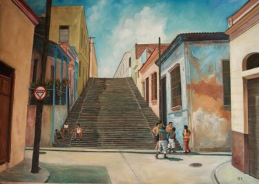 Painting titled "Escalinata Padre Pi…" by Artemio Alvarez, Original Artwork, Oil