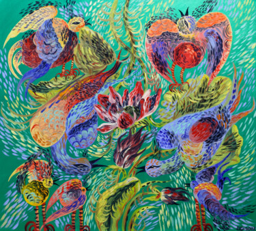 Birds in the garden Peinture intitulée "Birds in the garden" par Anna Onikiienko, Œuvre d'art originale, Huile