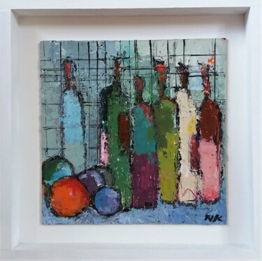 Peinture intitulée "BOUTEILLES AU CADRI…" par Germain Henneka, Œuvre d'art originale, Acrylique Monté sur Carton