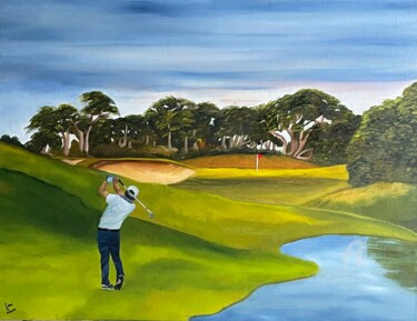 제목이 "Golfeur sur green"인 미술작품 Marie-Ange Fileni로, 원작, 기름