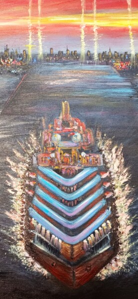 绘画 标题为“A huge yacht starte…” 由Irina Minevich, 原创艺术品, 油