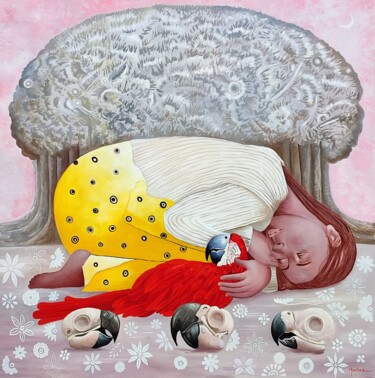Painting titled "Silencio" by José Luis Montes, Original Artwork, Oil Mounted on Wood Stretcher frame