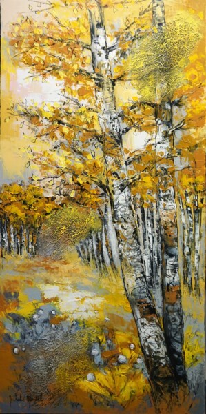 Schilderij getiteld "D'or et de lumière" door Nathalie Montel, Origineel Kunstwerk, Acryl Gemonteerd op Frame voor houten br…