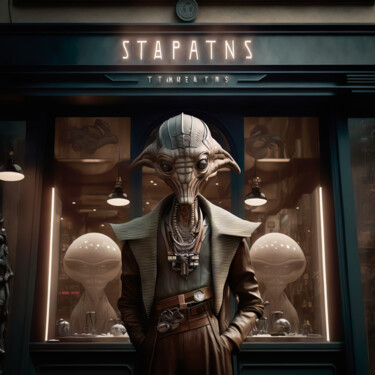 Arts numériques intitulée "Alien Shop 1" par Jean Luc Michon, Œuvre d'art originale, Image générée par l'IA