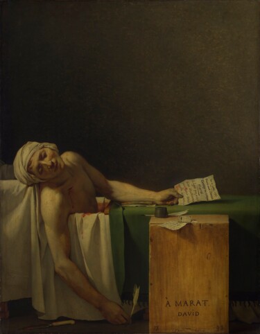 La mort de Marat Malarstwo zatytułowany „La mort de Marat” autorstwa Jacques-Louis David, Oryginalna praca, Olej