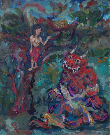 Schilderij getiteld "Femme et diable (se…" door Blinov Igor, Origineel Kunstwerk, Acryl Gemonteerd op Frame voor houten bran…