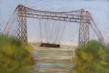 Le Pont Transborder (sur le motif) Schilderij getiteld "Le Pont Transborder…" door Genevieve Fraysse, Origineel Kunstwerk, Pastel