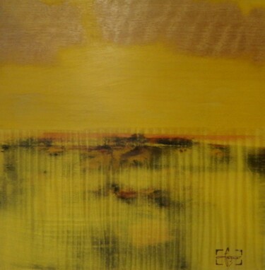 Collages titled "ondulation jaune" by François Grignon, Original Artwork, Collages Mounted on Wood Panel