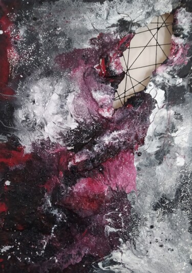 Painting titled "Red Structure" by István Máté (MST), Original Artwork, Acrylic