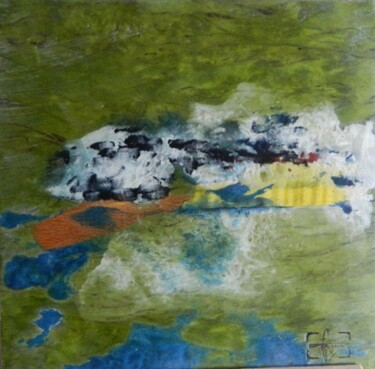Collages titled "Rêve vert" by François Grignon, Original Artwork, Collages Mounted on Wood Panel