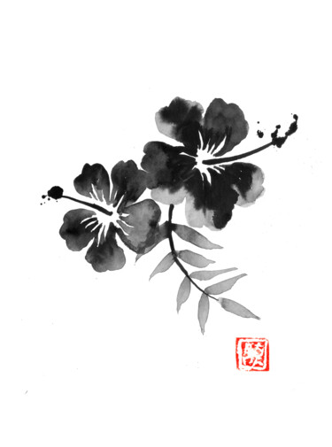 Dibujo titulada "hibiscus" por Péchane, Obra de arte original, Acuarela