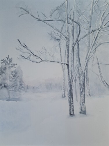 l'arbre dans son jardin d'hiver aquarelle Peinture intitulée "l'arbre dans son ja…" par Pascale Coutoux, Œuvre d'art originale, Aquarelle