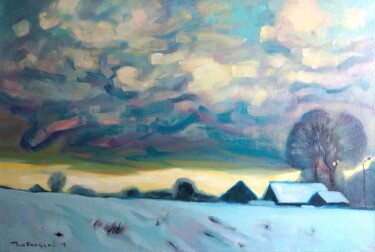 Painting titled "Winter evening" by Anatoli Labkouski, Original Artwork, Acrylic Mounted on Wood Stretcher frame