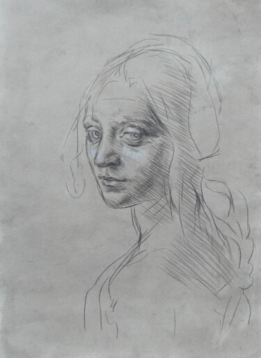 Dessin intitulée "Tête de femme (apre…" par Blinov Igor, Œuvre d'art originale, Crayon