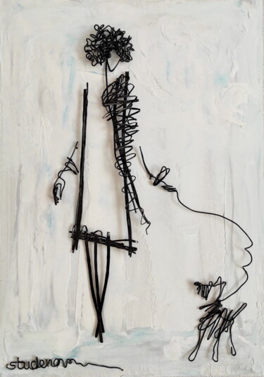 A beautiful lady walks with her dog. Sculpture titled "A beautiful lady wa…" by Vadim Studenov, Original Artwork, Metals