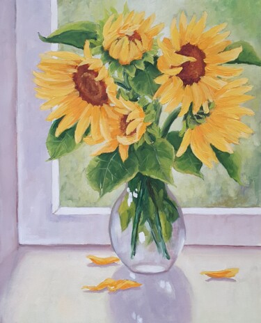 Sunflowers on the windowsill 제목이 "Sunflowers on the w…"인 미술작품 Tatiana Karchevskaya로, 원작, 기름