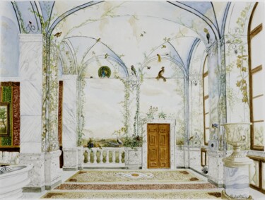 Palazzo Chigi - Ariccia (RM) - Sala da pranzo d'Estate Peinture intitulée "Palazzo Chigi - Ari…" par Paola Petrucci, Œuvre d'art originale, Aquarelle