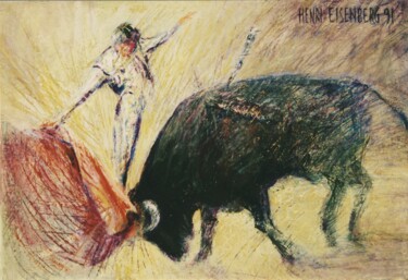 绘画 标题为“Corrida, la Dernièr…” 由Henri Eisenberg, 原创艺术品, 丙烯 安装在木质担架架上