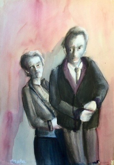 Tekening getiteld "Les Curies" door Sandra Ludwig, Origineel Kunstwerk, Aquarel