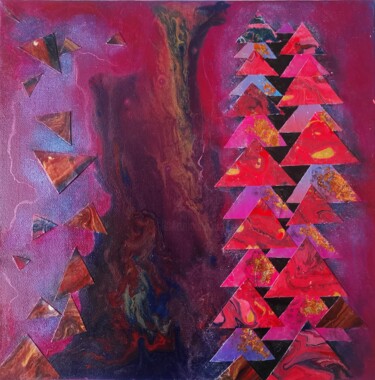 Purple triangles on indigo surface Collages titled "Purple triangles on…" by Lynda Rosemarie Stevens, Original Artwork, Collages