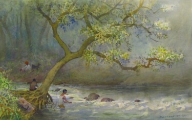 绘画 标题为“Fishing” 由Bhargavkumar Kulkarni, 原创艺术品, 水彩