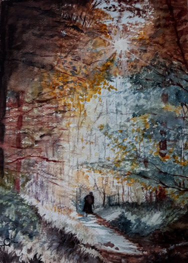 Peinture intitulée "Parure d'automne" par Gilles Mathieu, Œuvre d'art originale, Aquarelle