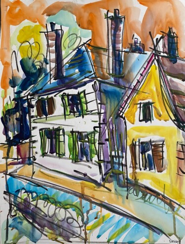 Peinture intitulée "Vieille-Eglise 66" par Jean-François Groisy, Œuvre d'art originale, Gouache