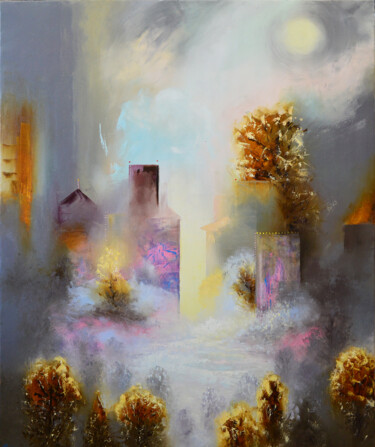 Painting titled "Новогодний город" by Vadim Stolyarov, Original Artwork, Oil