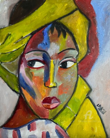 Painting titled ""African colours"" by Claire Marie Gay, Original Artwork, Oil Mounted on Wood Panel