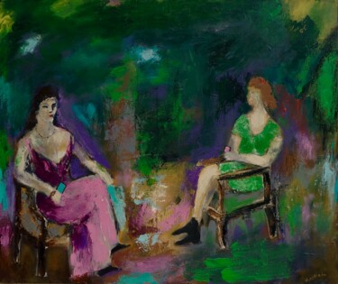 Painting titled "Douce soirée connec…" by Dominique Villain, Original Artwork, Acrylic Mounted on Wood Stretcher frame