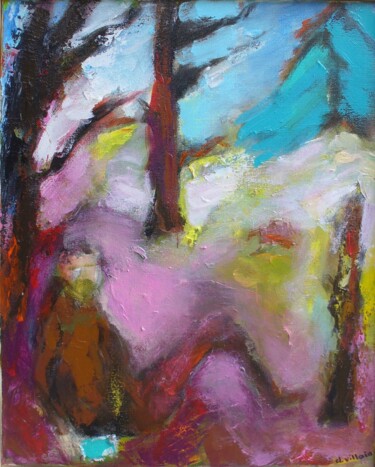 Painting titled "Seul avec son smart…" by Dominique Villain, Original Artwork, Acrylic Mounted on Wood Stretcher frame