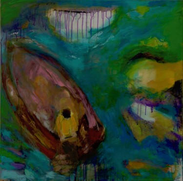 Painting titled "Partie de pêche" by Dominique Villain, Original Artwork, Acrylic Mounted on Wood Stretcher frame