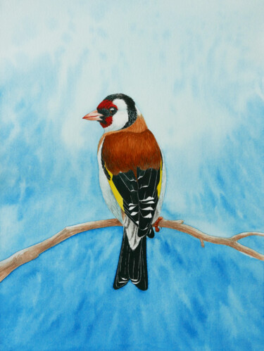 Peinture intitulée "Winter goldfinch" par Karina Danylchuk, Œuvre d'art originale, Aquarelle