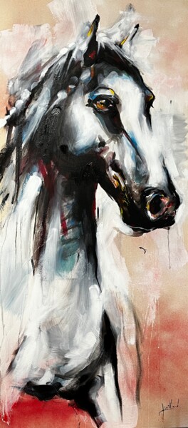 Schilderij getiteld "Cheval blanc" door Stéphane Juillard, Origineel Kunstwerk, Acryl Gemonteerd op Frame voor houten branca…