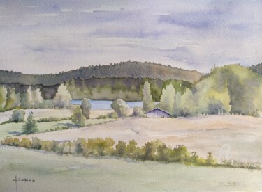Painting titled "Country House by th…" by Horacio Cobas, Original Artwork, Watercolor