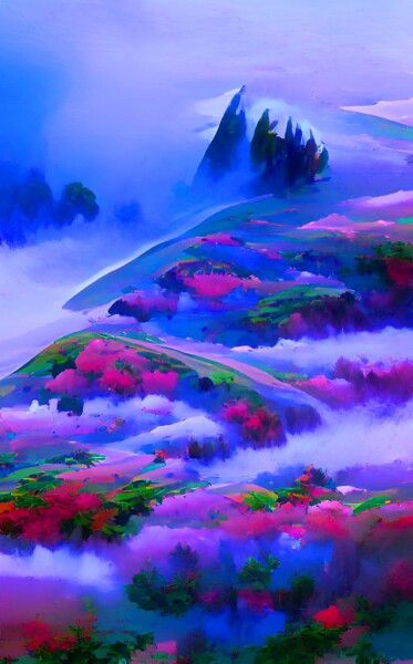 Digital Arts titled "FOG ON HILLS" by Mahesh Tolani, Original Artwork, Digital Painting