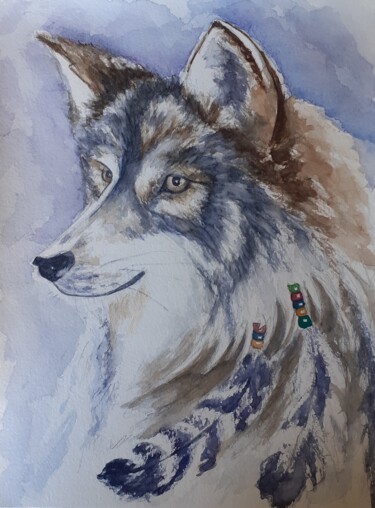 Peinture intitulée "La louve" par Catherine Dufrene (Katy), Œuvre d'art originale, Aquarelle