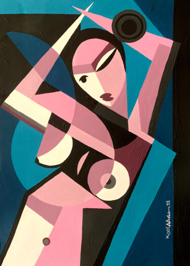绘画 标题为“Woman With Blue Bac…” 由Koola Adams, 原创艺术品, 丙烯