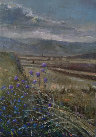 Painting titled "Cloudy day (35x50cm…" by Kamsar Ohanyan, Original Artwork, Oil Mounted on Wood Stretcher frame