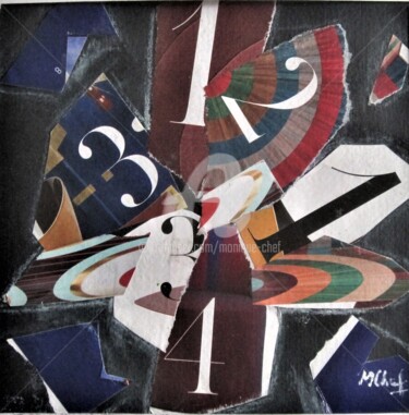 Collages intitulée "Les chiffres" par Monique Chef, Œuvre d'art originale, Collages