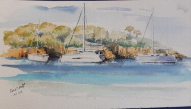 Painting titled "Vue de la plage de…" by Eve Elikoff, Original Artwork, Watercolor