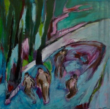 Painting titled "Fragile embarcation" by Dominique Villain, Original Artwork, Acrylic Mounted on Wood Stretcher frame