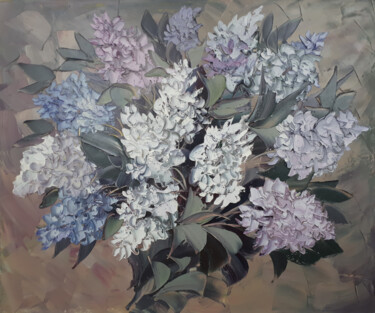「Lilacs(50x60cm, oil…」というタイトルの絵画 Kamo Atoyanによって, オリジナルのアートワーク, オイル ウッドストレッチャーフレームにマウント