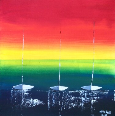 绘画 标题为“Voiliers 5” 由Marie-Pascale Le Goff (L’île à L’eau), 原创艺术品, 丙烯 安装在木质担架架上